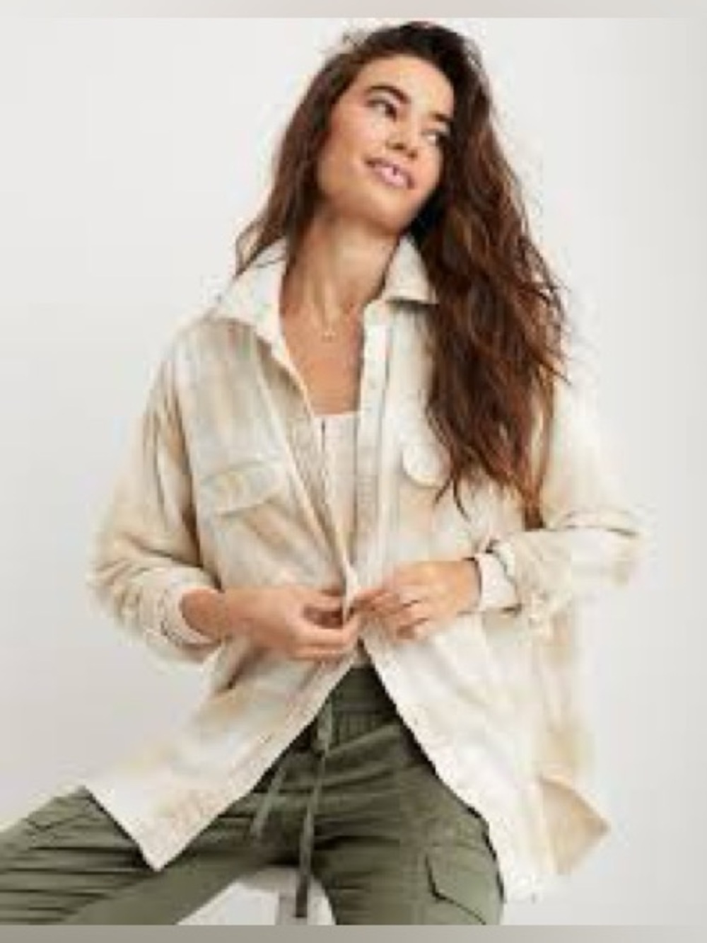 Aerie anytime flannel lumber Jane Cream Button-Front Shirt top